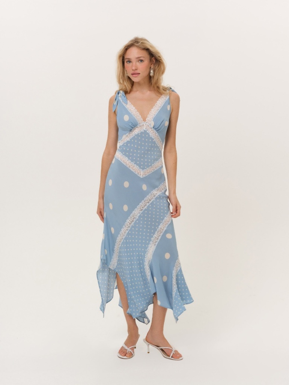 For Love & Lemons Stormie Dot Midi Dress XS / Blue